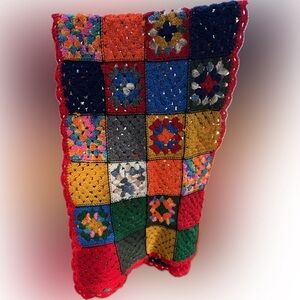 Vintage Crochet Granny Square Afghan Blanket Lap Throw Lapghan Handmade 20x60”